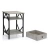 Set of 2 Nightstand Industrial End Table with Drawer;  Storage Shelf and Metal Frame for Living Room;  Bedroom;  XH