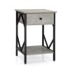 Set of 2 Nightstand Industrial End Table with Drawer;  Storage Shelf and Metal Frame for Living Room;  Bedroom;  XH